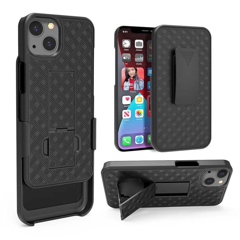 

Fashion Rugged Weave Pattern Holster Combo Phone Case for iphone 13 Pro Max 11 12 Hard PC Back Cover
