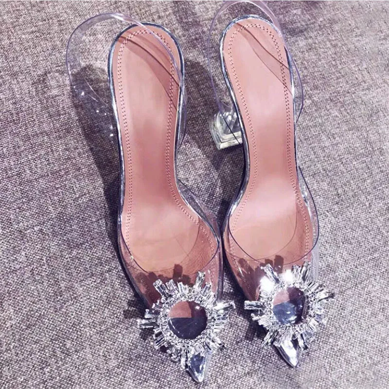 

Wholesale Bling Shoe Clips Luxury Fashion Heeled Sandals Diamond Studded Shoes for Women Clear Transparent Shoes Clear Heels, 1 colors