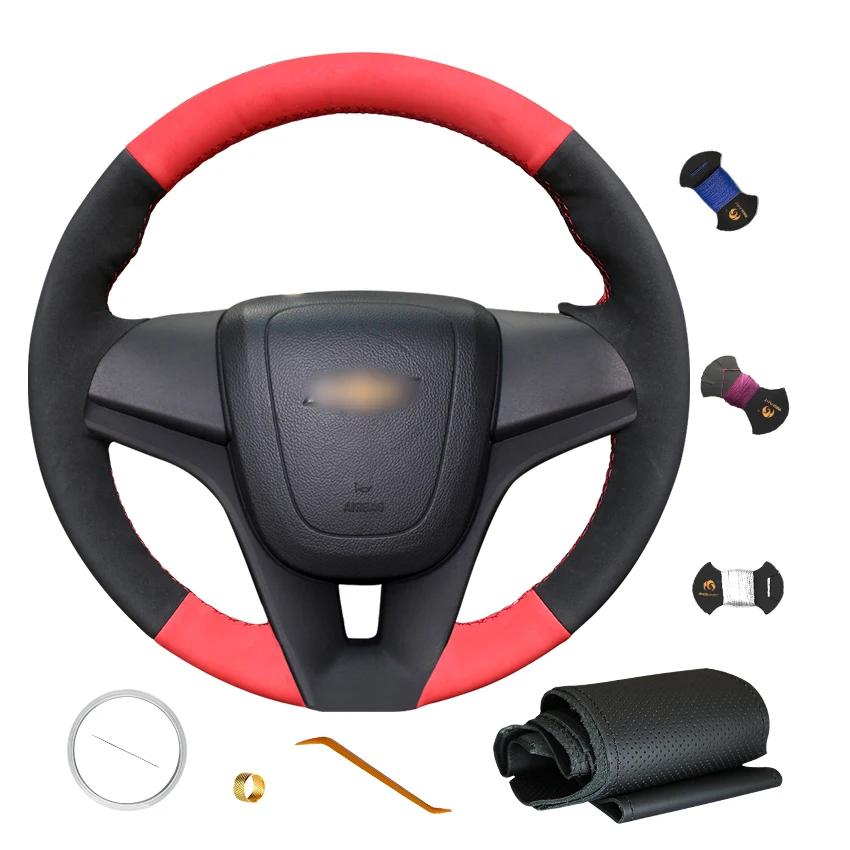 

Hand Sewing Black Red Suede Steering Wheel Cover for Chevrolet Cruze Aveo Orlando 2009 2010 2011 2012 2013 2014 2015