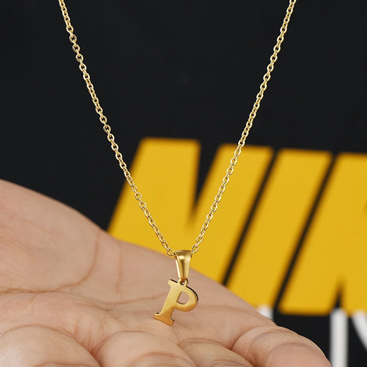 

Wholesale initial jewelry necklace stainless steel simple gold plated word alphabet letter charm pendant necklace for women kids