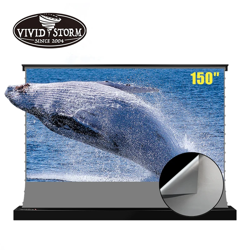 

Vividstorm 150 inch Tab tension Foldable projector screen with 3D grey ALR screen with 1.2 gain for 4K long throw projector