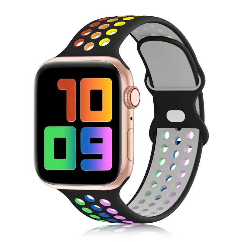 

Slender Ladies Silicone Strap For Apple Watch 5 6 40mm 44mm,Double Ring Silicone Strap For Iwatch Band Smart Watch Accessories