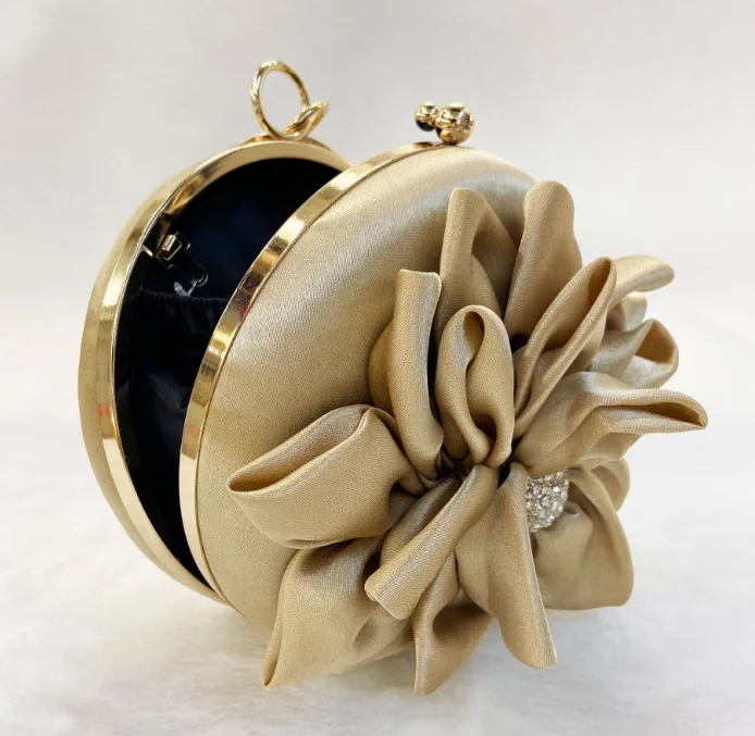 

2021 New Round Silk Flower Dinner Evening Clutch Single Shoulder Messenger Bag Luxury Handbags For Women, Customizable