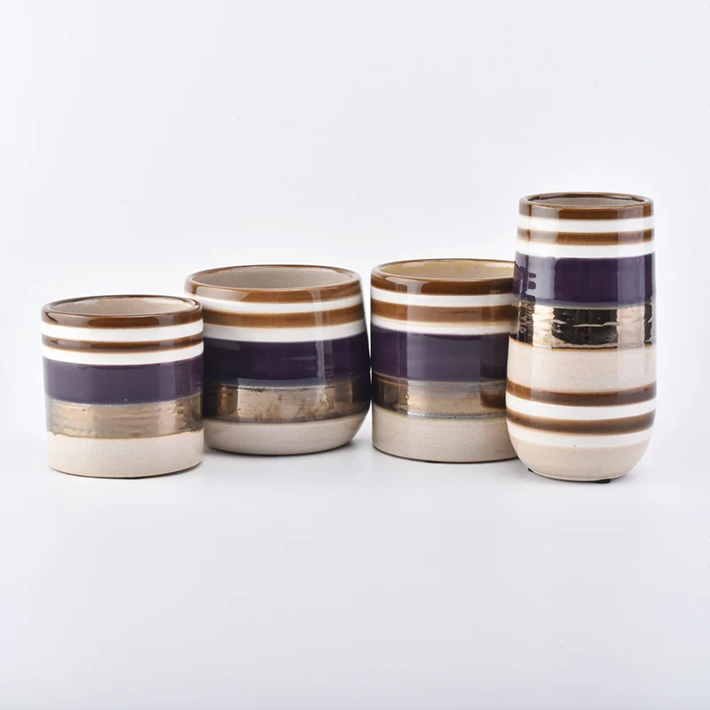 Wholesale Multi Stripes Ceramic Candle Holder Straight Shape Home Decoration