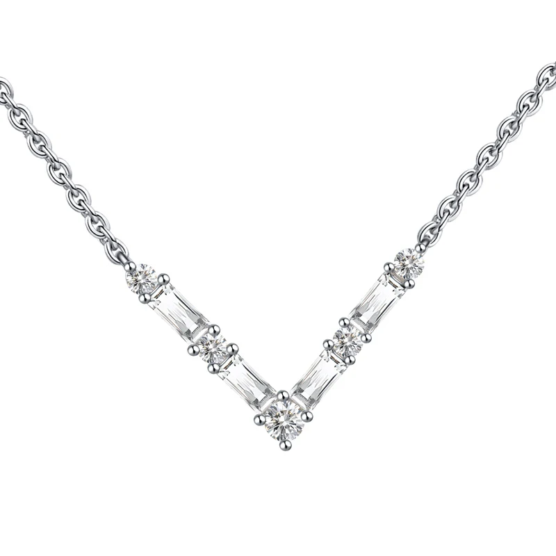 

RINNTIN SN208 Simple Korean Necklace Jewelry Real 925 Silver V Necklace for Women