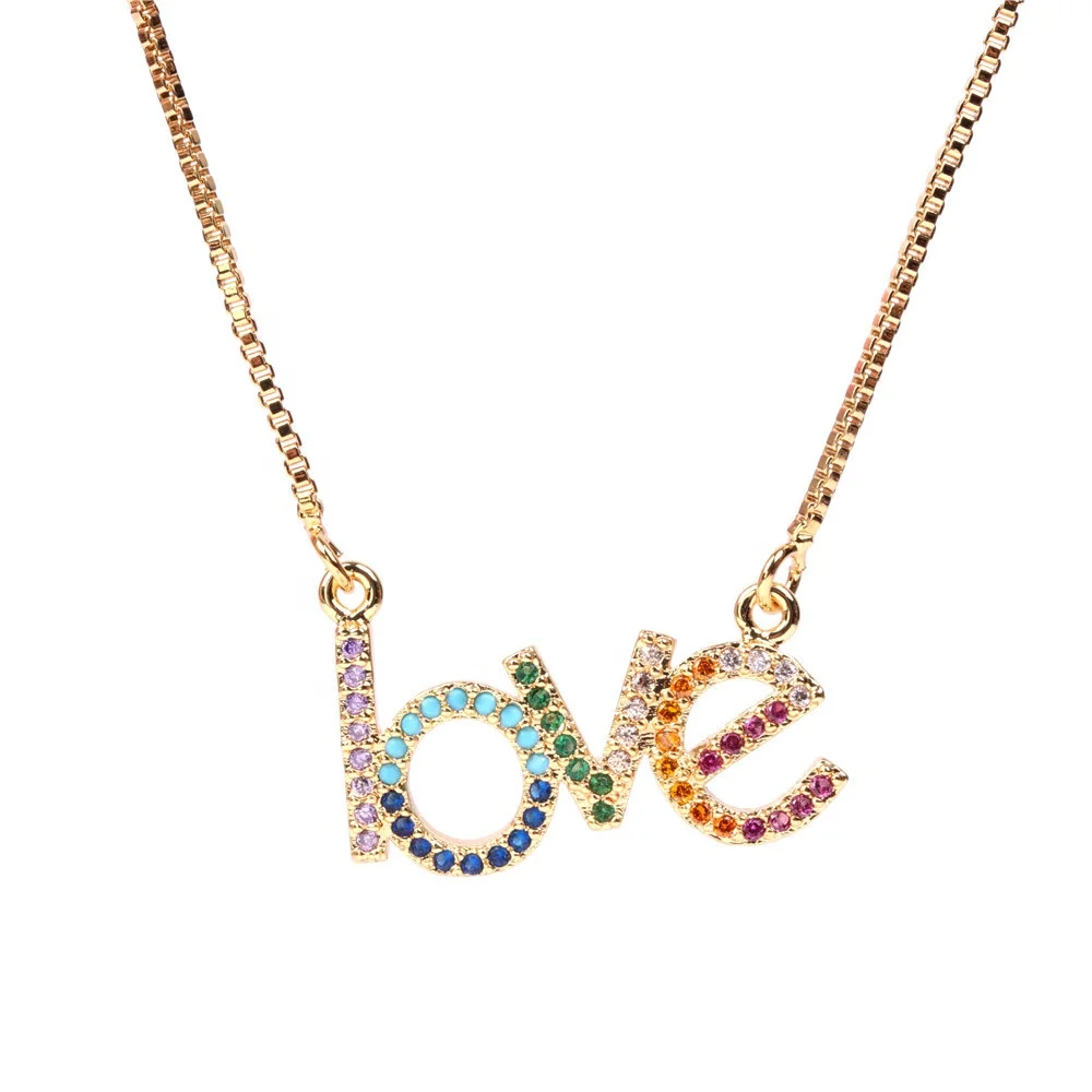 

Fashion Gold Plated Colorful CZ Stone LOVE Pendant Necklace Gift For Girlfriend, Gold/sliver/rose gold/platinum