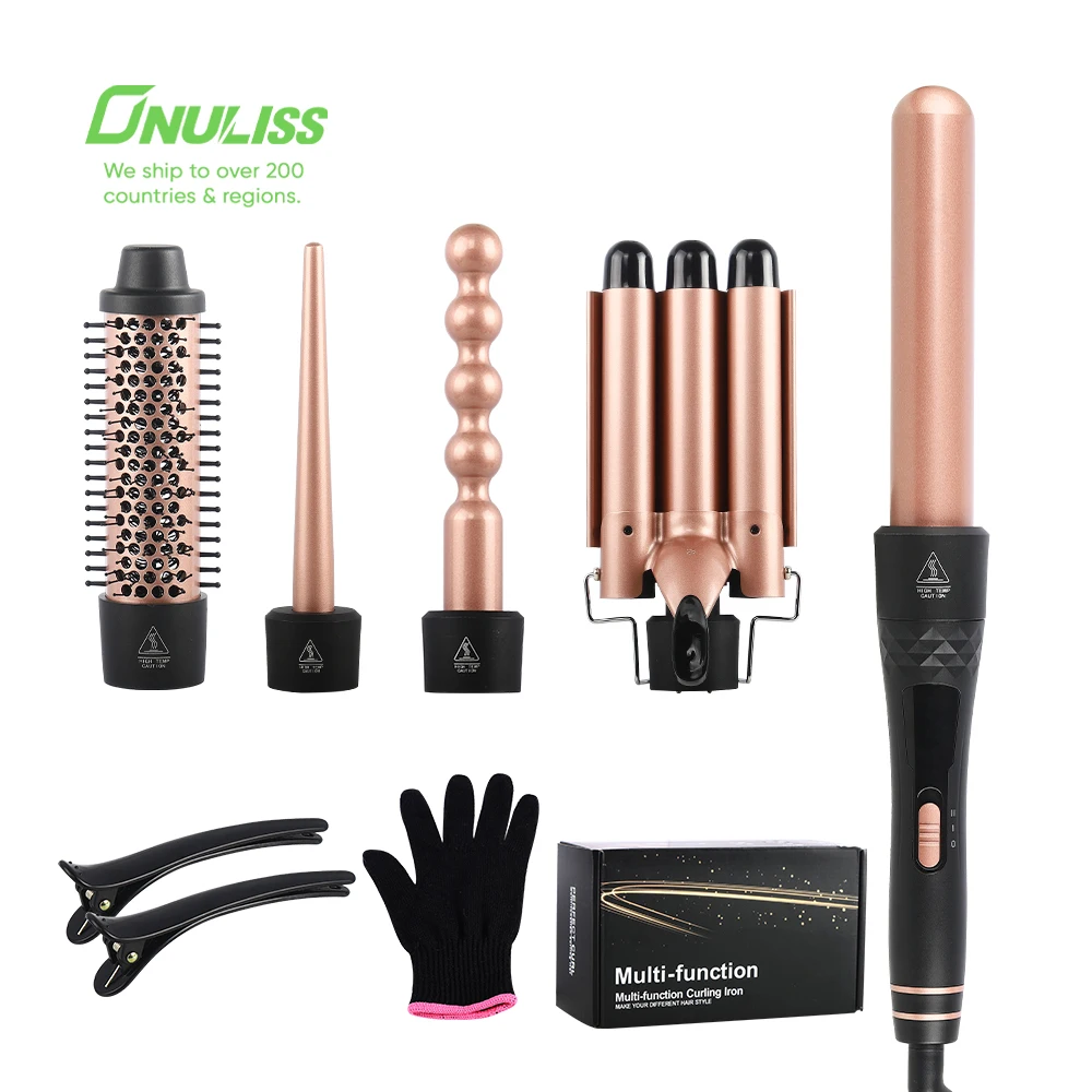 

5 in 1 Professional Rotating Curling Wand Set Interchangeable Styler Hair Curler Waver 3 Barrel Curling Automatic Hair Curler