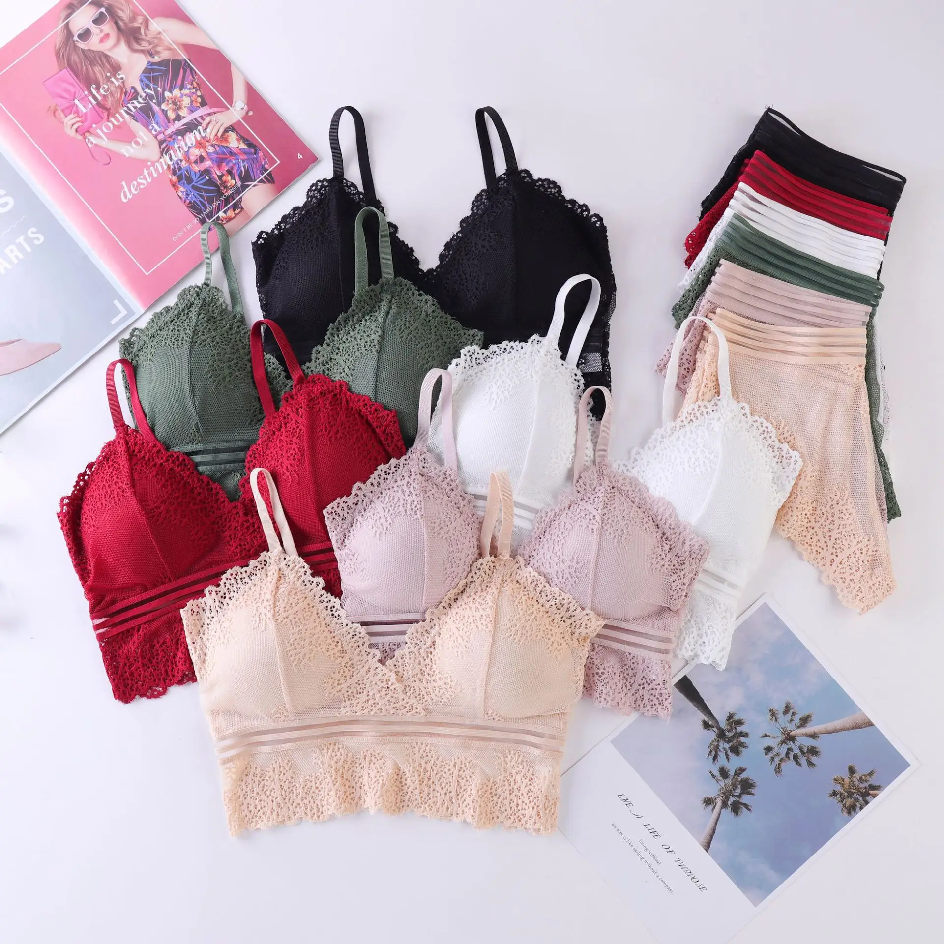 

Hot Sale Wholesale Women Cute 2020 Lace See Through Panty Bra & Lingerie Set, Customized colors
