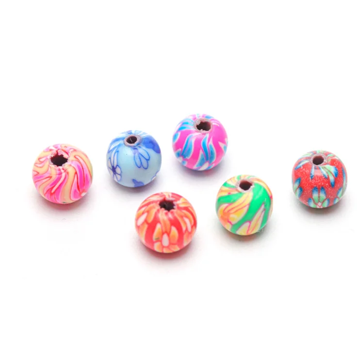 

XuQian Mixed Color Handmade Polymer Clay Beads Round with Floral Pattern For DIY Jewelry Bracelet Making, Colors