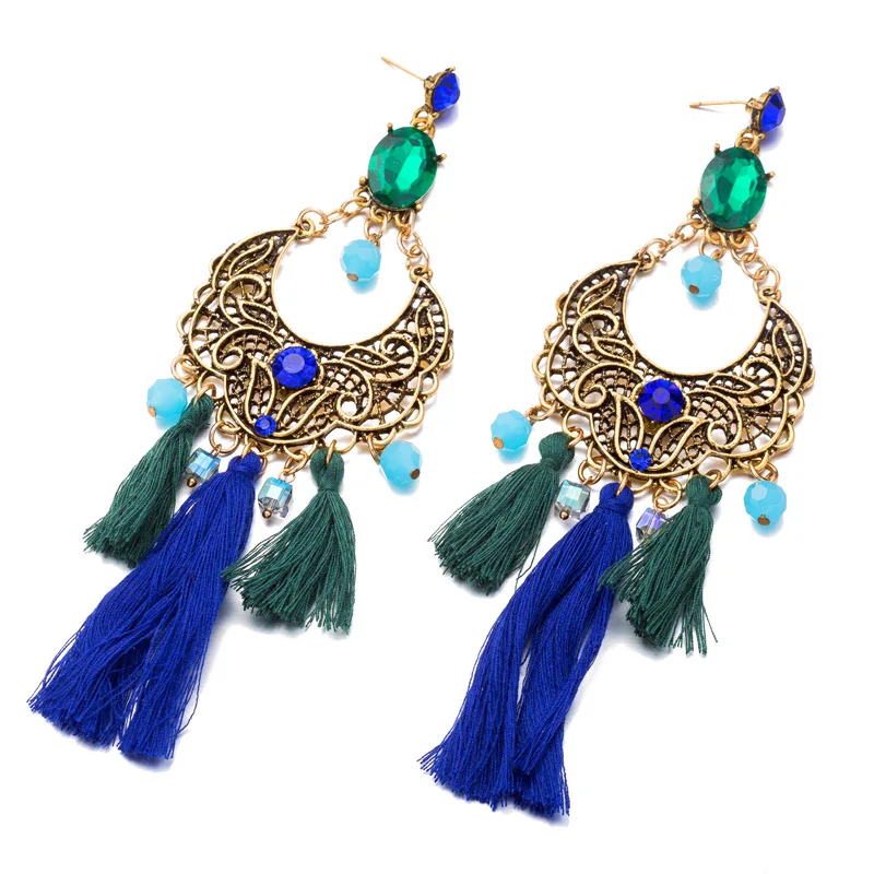 

JUHU New Bohemia ethnic peacock water drop shape tassel alloy ear buckle simple earrings classic metal alloy jewelry for women, Colorful