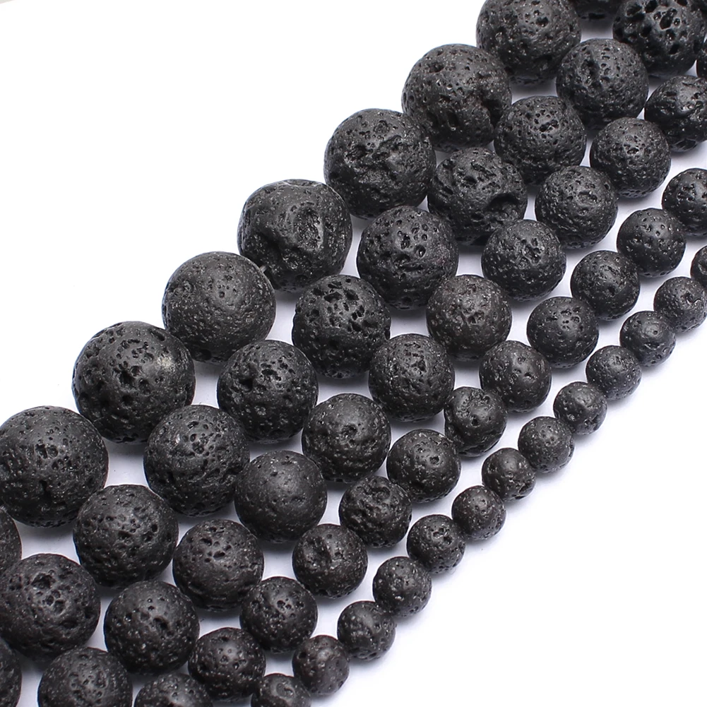

Hot Selling 4/6/8/10/12/14MM Natural Black Lava Volcanic Stone Beads for Jewelry Accessories DIY Bracelet