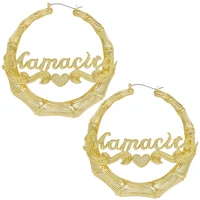 

DS Big gold plated bamboo name custom earrings with logo