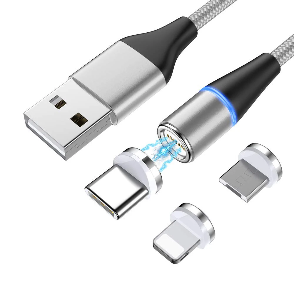 

On Stock Cable Data 3 in 1 Basic Data Line Rotate 360 degree Magnetic Usb L shape 3A Fast Magnet Charger for Micro IOS USB C