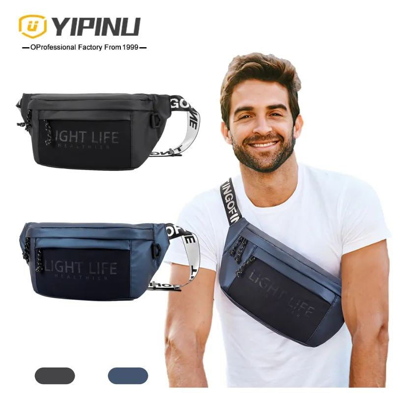 

YIPINU Men waist bags Rivets PU leather fanny pack fashion black chest shoulder bag, Customized color