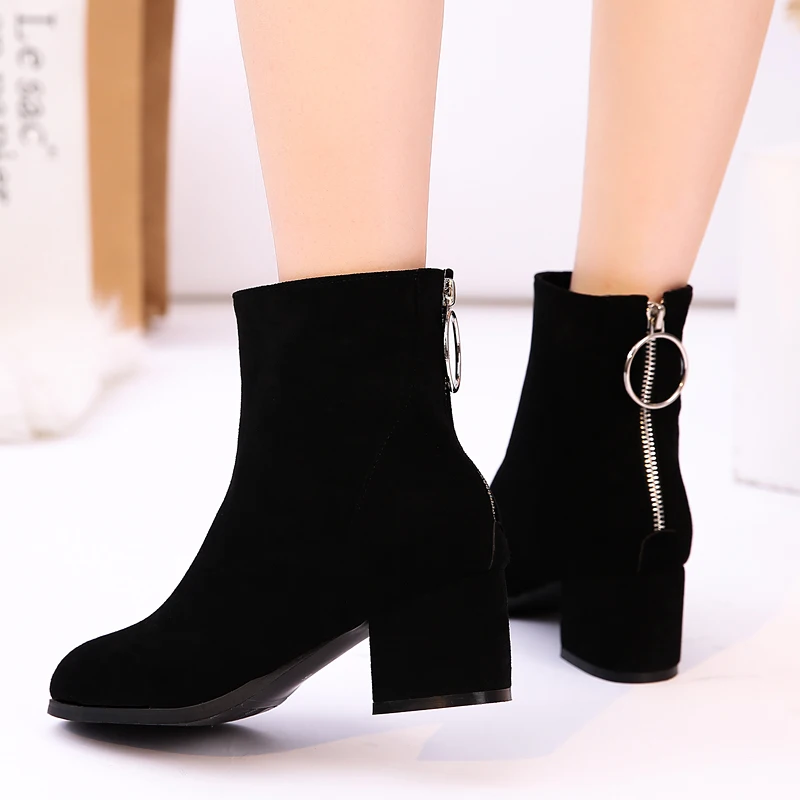 

Autumn Winter Boots women Camel Black Ankle Boots For Women Thick Heel Slip On Ladies Shoes Boots, Black/ecru