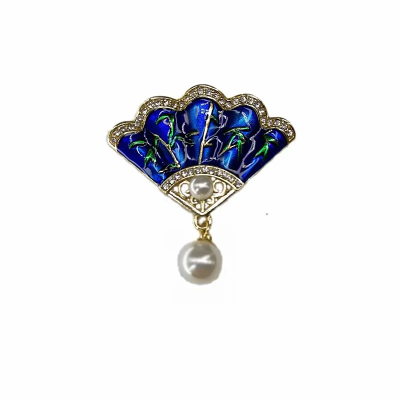 

Fashion Jewelry Blue Fan Pearl Rhinestone Brooch for Women Gift Wedding Party