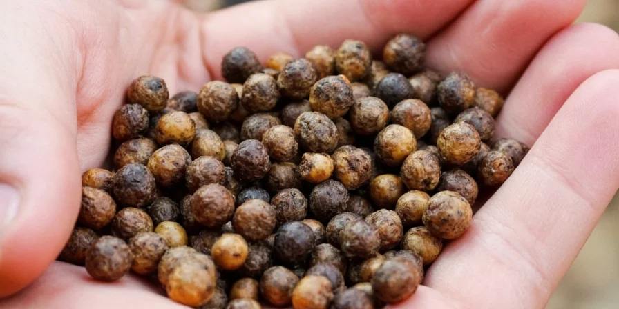 Freshly cracked black pepper on a wooden spoon