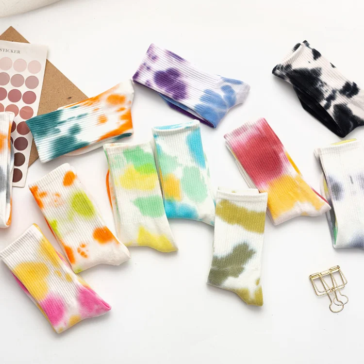 

Tie dye socks Winter and autumn skateboard sport couple hip hop socks tie dyed cotton socks for unisex, Colors