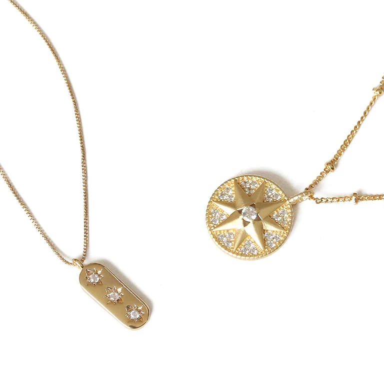 

Zooying Rectangle Star Charm Crystal Compass Pendant Necklace, Pink and white