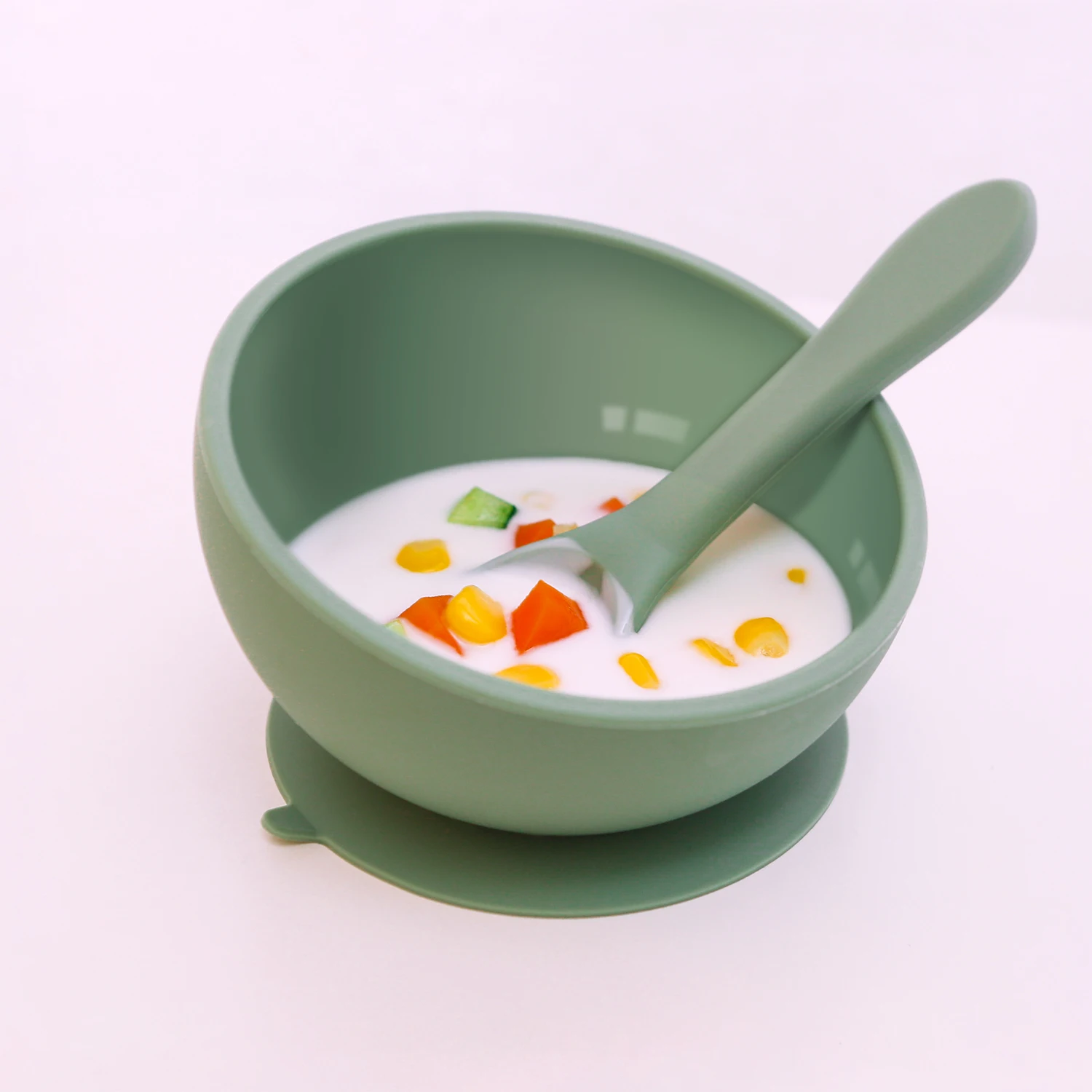 

wholesale custom Cute best solid silicone baby feeding suction snack spoon bowl