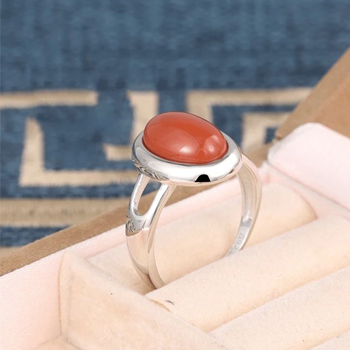 

925 Sterling Silver Plated Rings Genuine Orange Carnelian Stone Rings, As picture shows