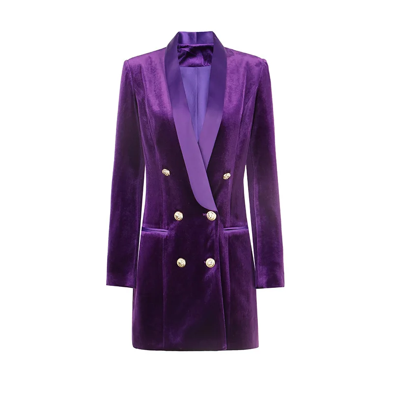 

2022 women blazer dress Double-breasted gold button shawl collar slim fit dress women velvet blazer suit dresses