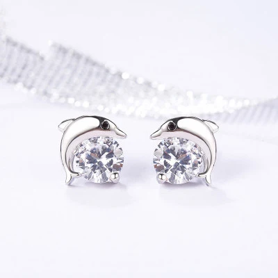 

Komi 925 Sterling Silver Earrings 2020 Zircon Crystal Dolphin Earrings for Women Anti Allergic Silver Jewelry