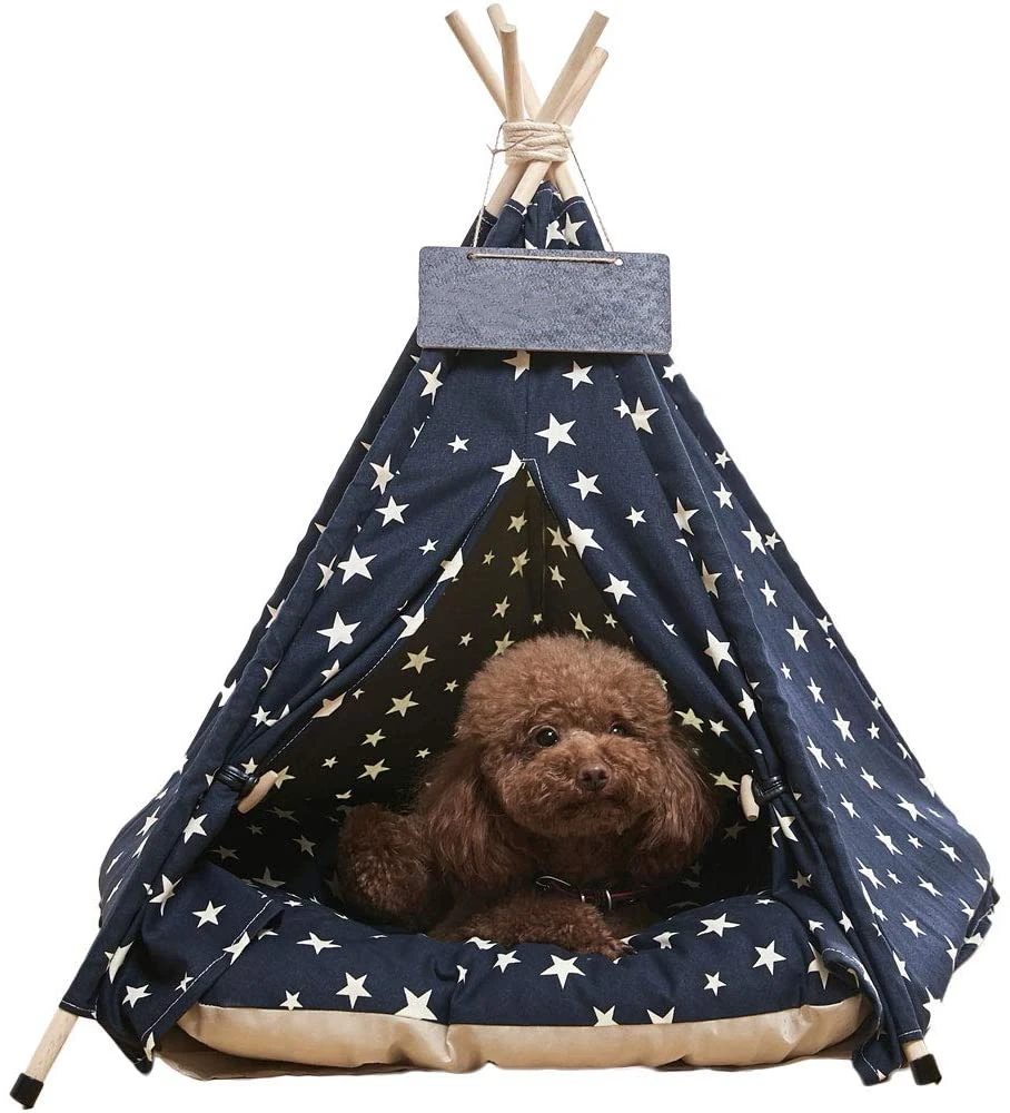 

Pet Teepee Dog & Cat Bed with Cushion- Luxery Dog Tents & Pet Houses with Cushion & Blackboard, Orange