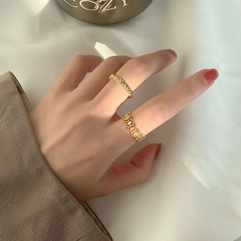 

Fashion Vintage White Crystal Zircon Metal Opening Adjustable Rings For Women Girls Trendy Female Party Club Jewelry