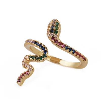 

NUORO Korean Style Simple Copper Inlaid Zirconium Zodiac Snake-Shaped Surround Trend Cute Male And Female Party Open Ring