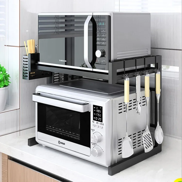 

Low Price Stainless Steel Kitchen Spice Storage Shelf Countertop Microwave Oven Organizer Rack, Black
