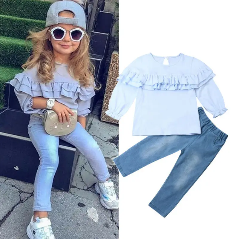 

Hot new children's wear Korean version girls' flounces jacket and jeans set