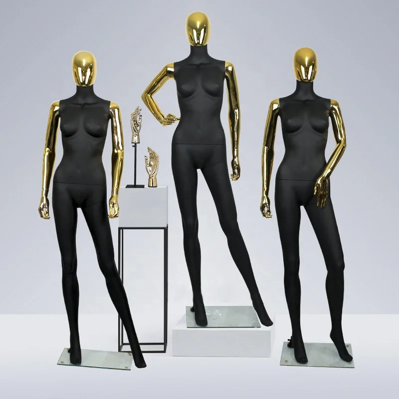 

Fashion Black Female Full Body Mannequin Gold Arm Mannequins Female Model Women Mannequin Display Clothing