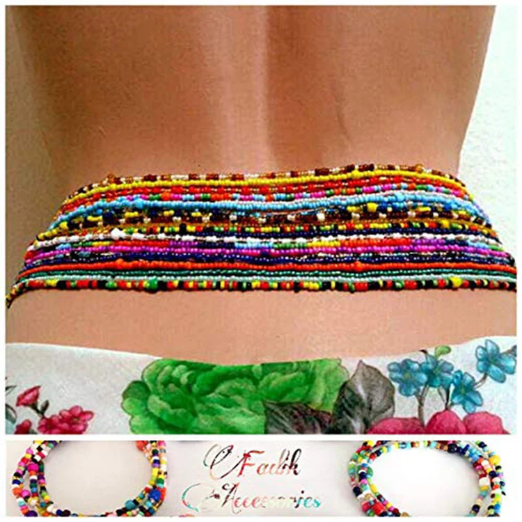 

body jewelry sexy beach bikini plus size handmade colorful stones African waist beads chain women belly chain, Silver
