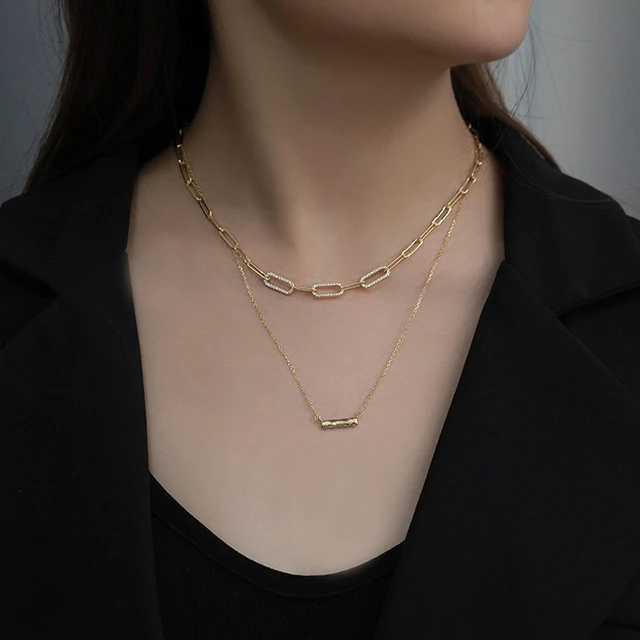

Sterling Silver Rectangle Chain Link Choker Necklace Women 18k Gold Plated Paper Clip Paperclip Link Chain Necklaces