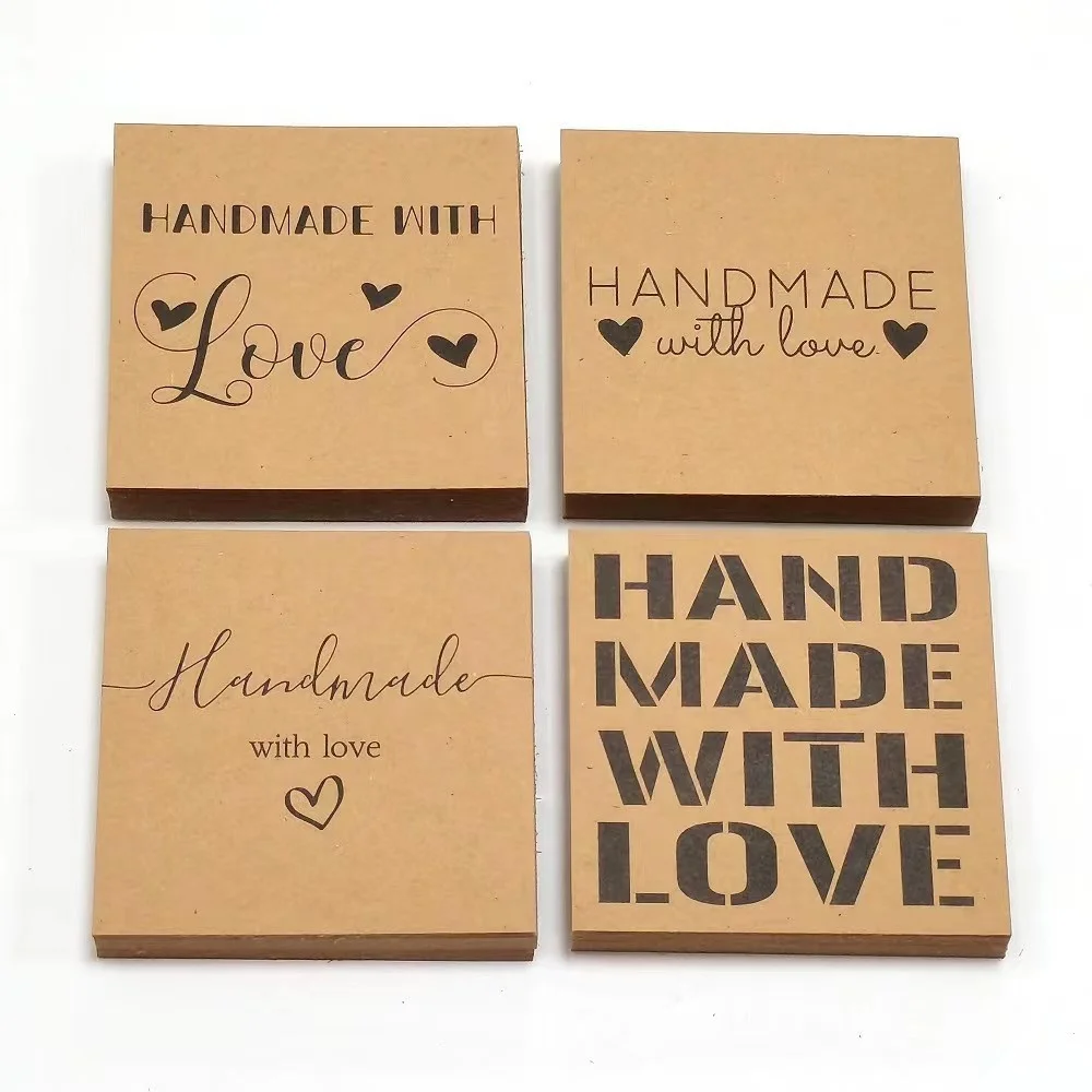 

e-50pcs/bag cross-border wholesale handmade with love kraft paper thank you cards for bake gift bag box decoration