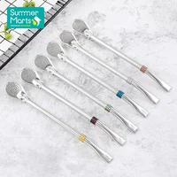 

Colorful Ring Custom Logo Spoon Straw Stainless Steel Metal Spoon With Filter Head