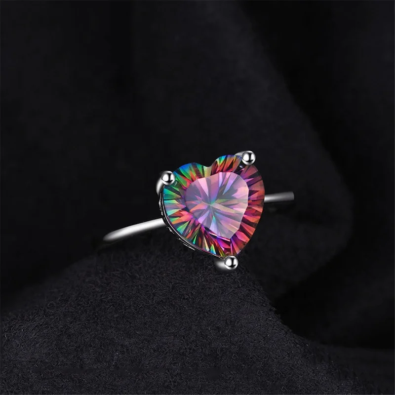 

Hot selling peach heart love heart shaped rings jewelry women Gemstone 925 Sterling Silver Ring gold finger ring, Multi color