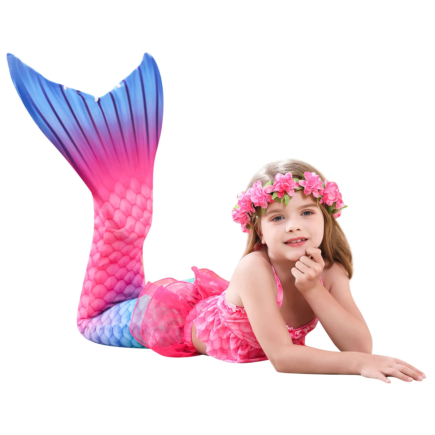

Tail Girls Mermaid Tail for Swimming Swimsuit High Quality Princess Mermaid Women Kids 100% Polyester Floral Kids Bikini Support, Picture showed