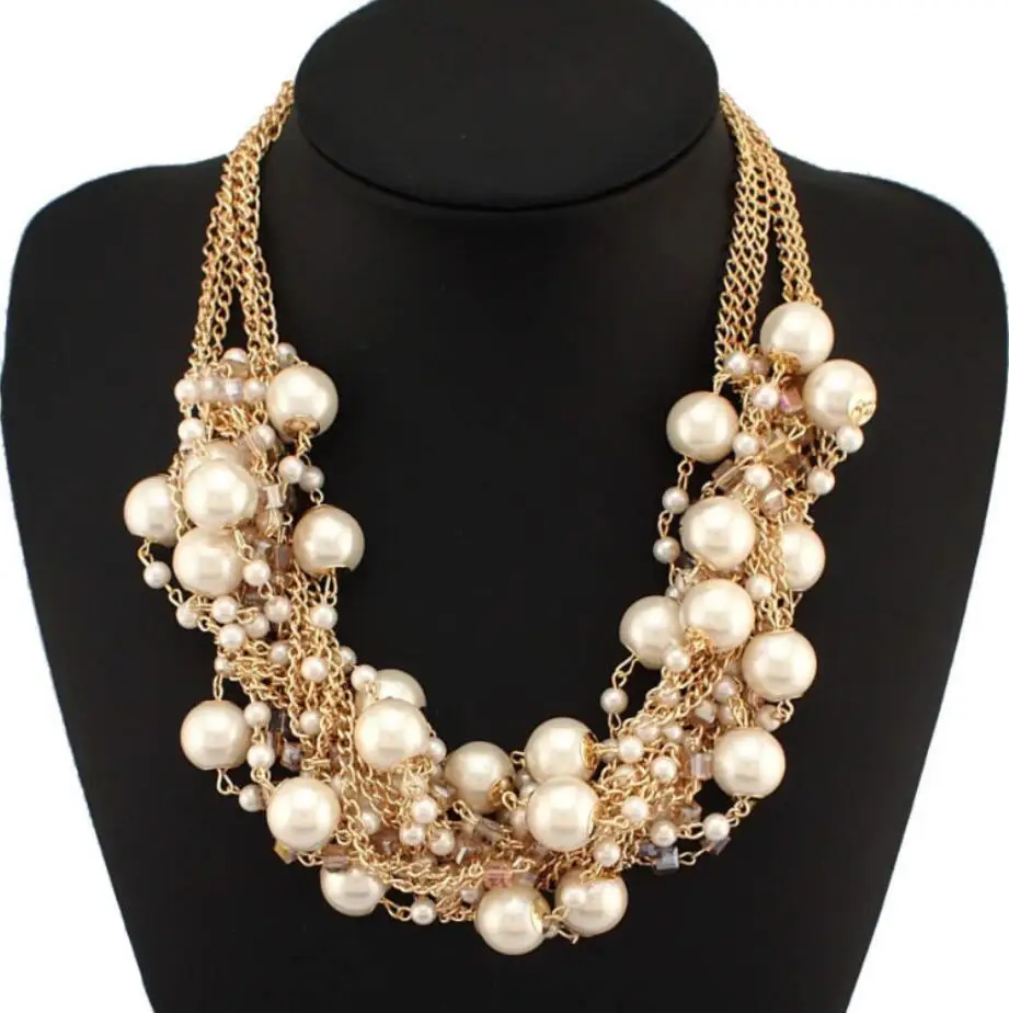 

Women's Fashion Exaggerated white Pearl Necklace, As picture