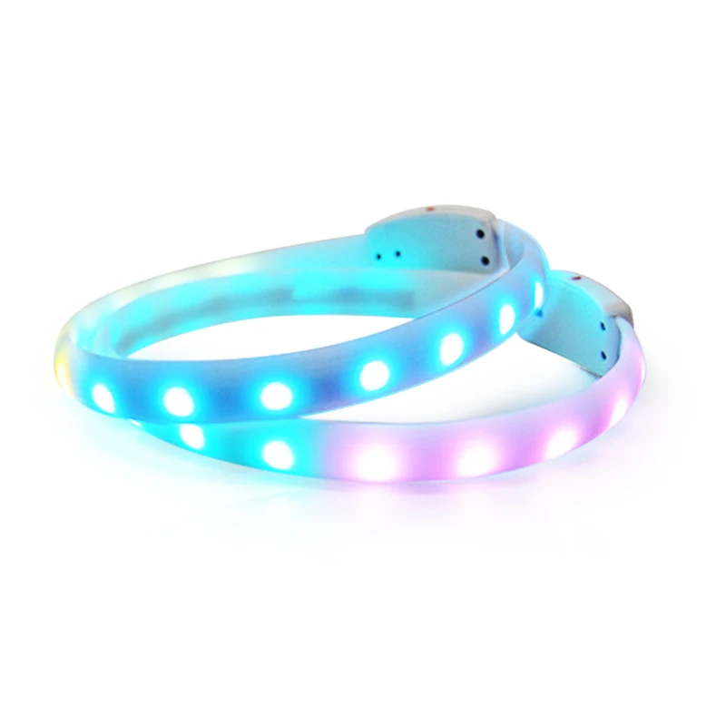 

RGB Colorful Light Up Cuttable Free Size Silicone Pet Collar USB Rechargeable Glow In the Dark LED Dog Collars, Customized color