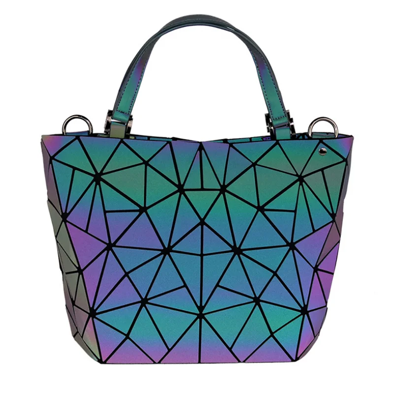 

Fashion Women Geometric Luminous Lattice Holographic Handbag Bag Reflective Fold Shoulder Tote Bag Crossbody for Women, 7 colors