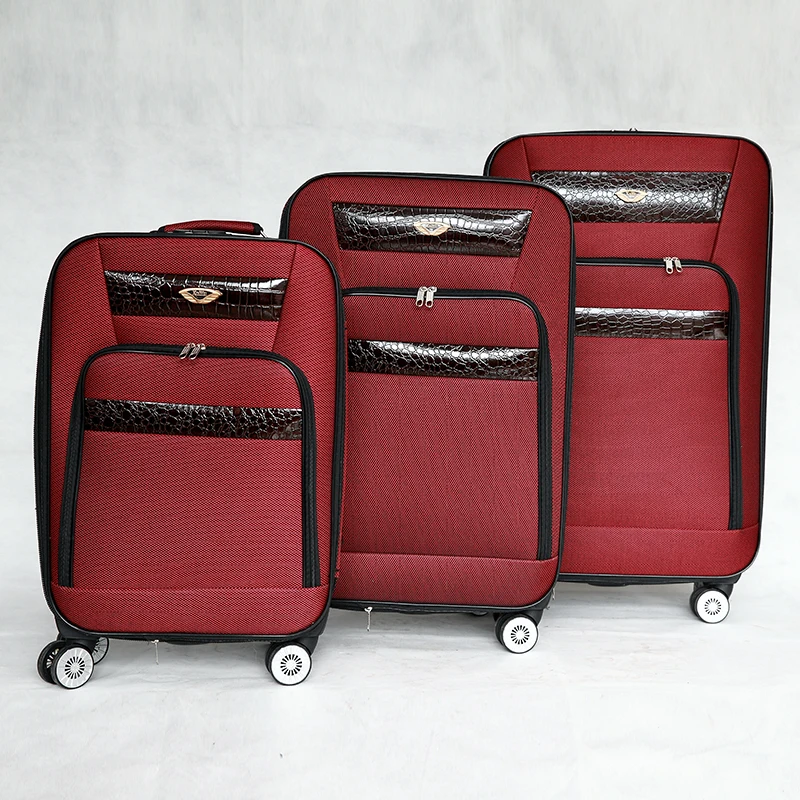 
Custom waterproof nylon red 4 wheels zipper travel suitcase luggage set 