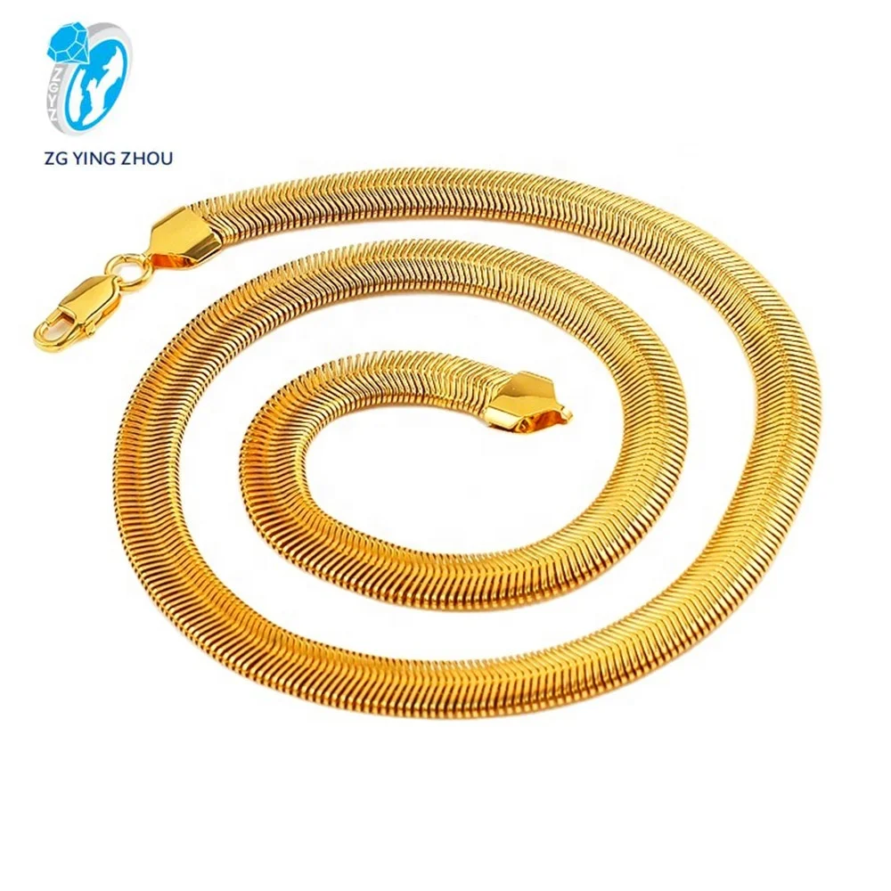 

Factory stock fashion 18k gold herringbone chain stainless steel flat snake chain clavicle chain necklace girl jewelry, 18k gold or customized color
