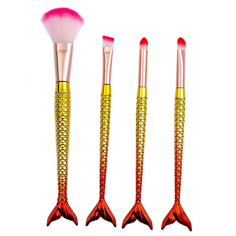 

Best Selling 4pcs Mermaid Cosmetic Brush Set Fish Tail Brochas De Maquillaje brochas para maquillaje sirena Makeup Brushes set, 3 colors