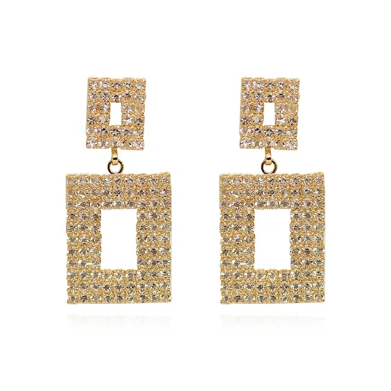 

Luxury Shining Crystal Drop Earrings Gold Silver Color Geometric Square Rhinestone Dangle Earrings for Women Wedding Jewelry, Picture shows