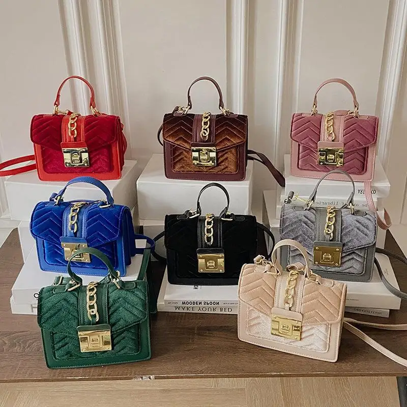 

2021 Hot Selling Velvet Braid Chain Square Bag Women Luxury Check Handbag