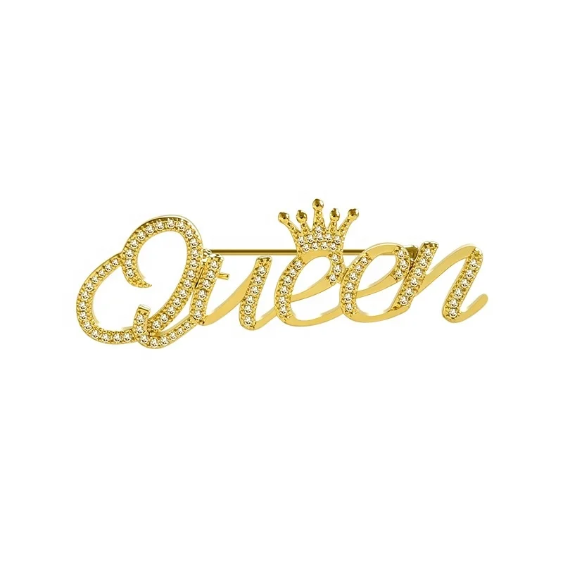 

Custom Gold Sliver Metal queen broches pins brooches Women Name letter fashion rhinestone brooch Brooch Pin