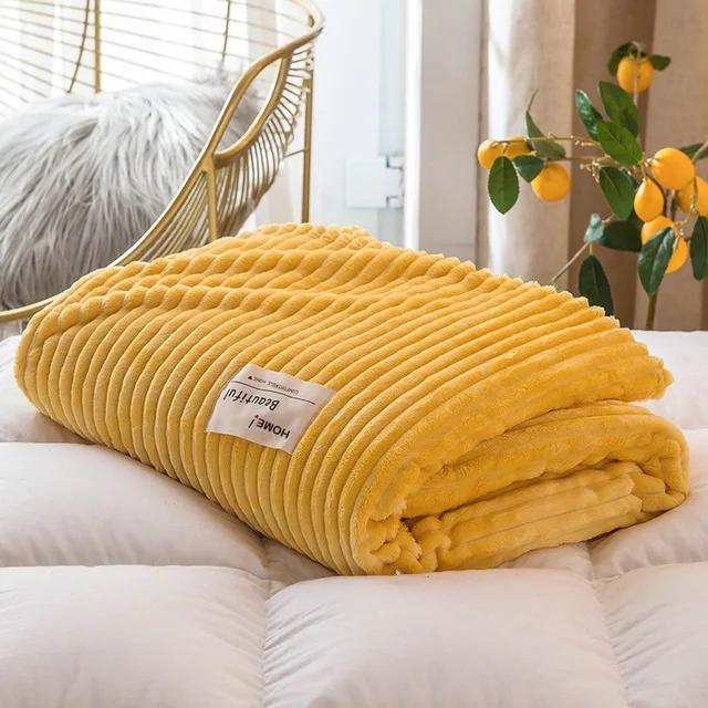 Bonenjoy Blankets For Beds Solid Yellow Color Soft Warm 300gsm Plaid ...