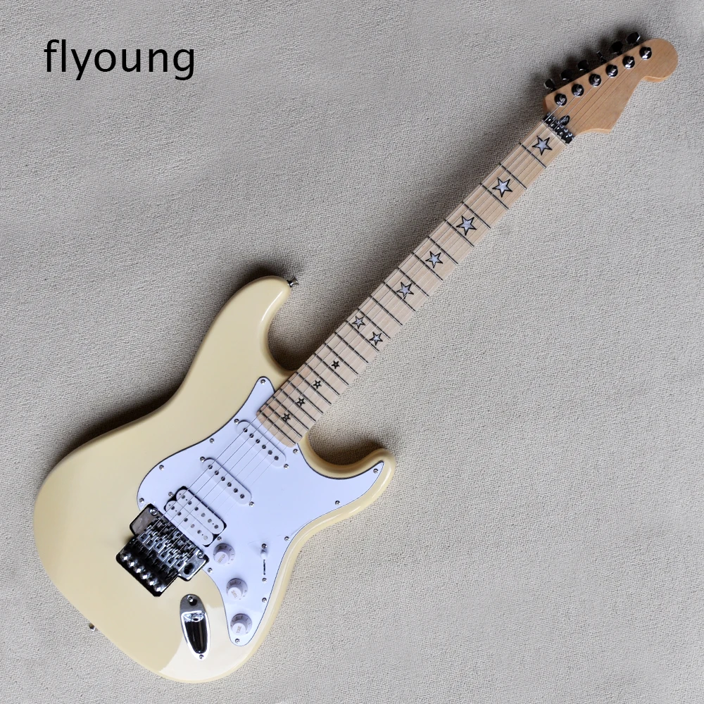 

Flyoung St Milk Yellow Basswood Electric Guitar Floyd Rose Bridge Maple Neck factoryringed infactoryrument